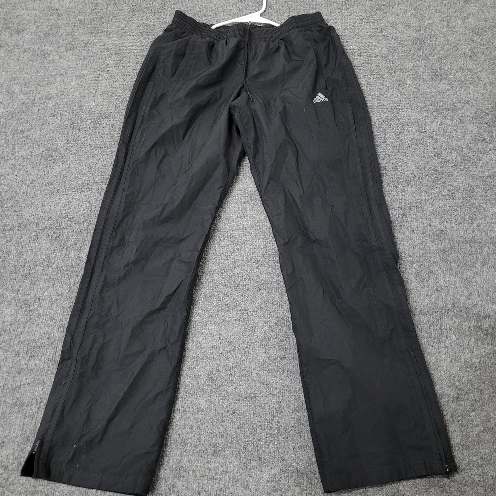 Adidas Track Pants Womens Size S Black Straight Leg Wind Athletic Zipper Hem